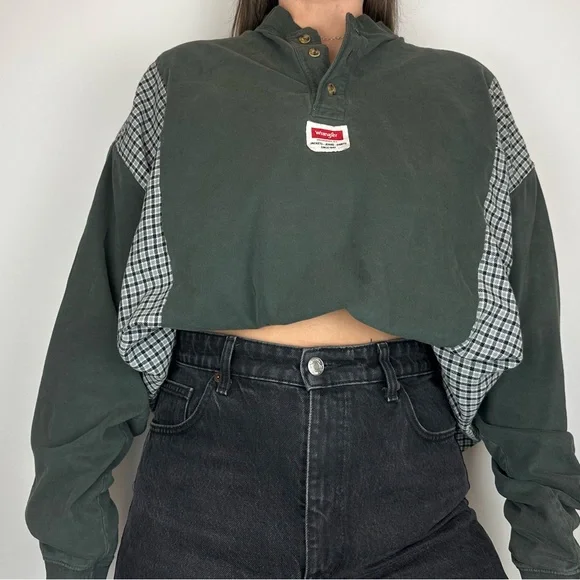 Carhartt Reworked Upcycled Western Country Lounge Cozy Green Flannel Shirt Top - Picture 2 of 3